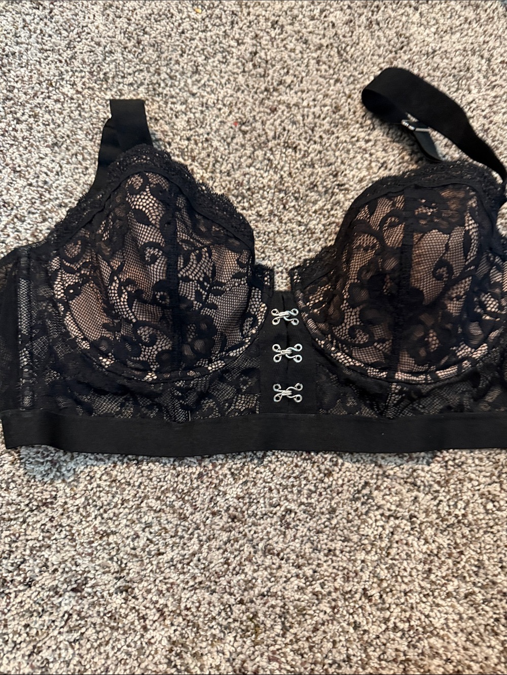 Adore Me Black Lace Longline Underwire Bra with Front Hook Detail
